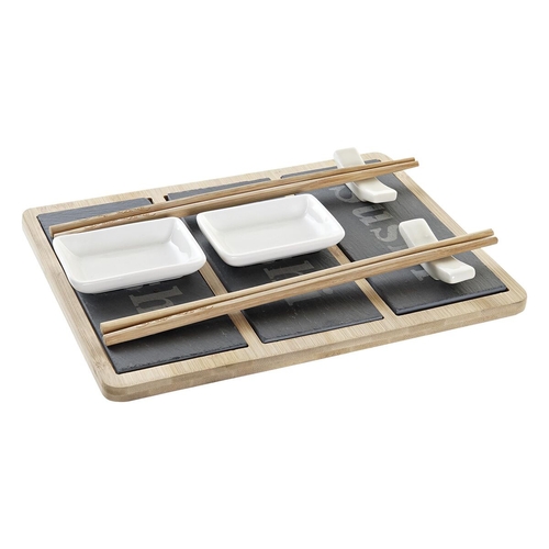 Sushi Set DKD Home Decor Bamboo Board Black Natural Oriental 25 x 19 x