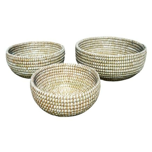 Basket set DKD Home Decor Natural White Seagrass (40 x 40 x 18 cm) (3