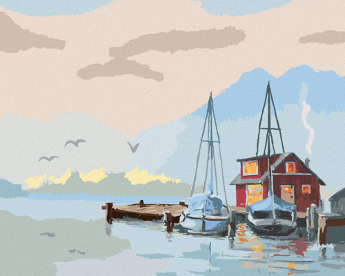 Zuty - Paint by Numbers - PIER AND SAILING BOATS (D. RUSTY RUST),