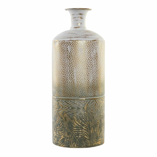 Vase DKD Home Decor Aged finish Metal Bicoloured Tropical Leaf of a