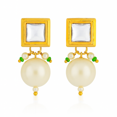 Main Traditional Gold Kundan & Pearl Stud Earrings image