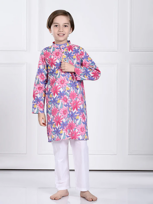 Pink & Purple Floral Kurta Pajama Set (SIZE-5-6yr) (COLOR-PINK&PURPLE)