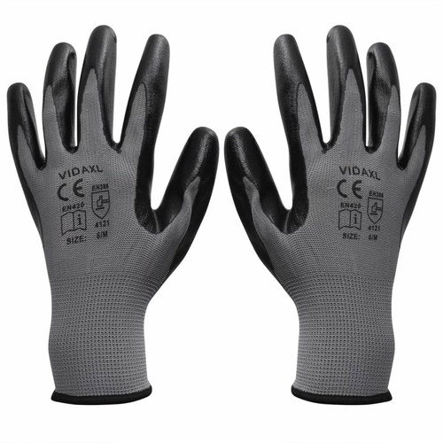 Work Gloves Nitrile 24 Pairs Gray and Black Size 8/M