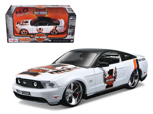 2011 Ford Mustang GT White #1 Harley Davidson 1/24 Diecast Model Car