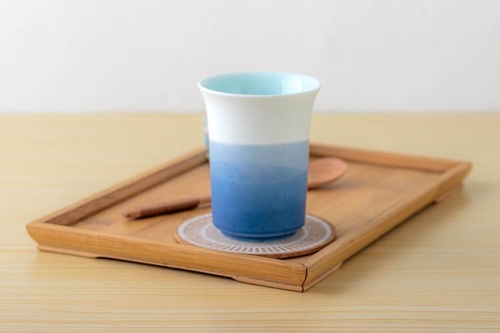 Gradient Blue & White Ceramic Cup