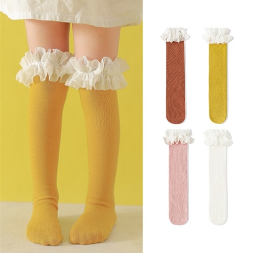 Girls Knee Socks Kids Lace Autumn Winter Keep Warm