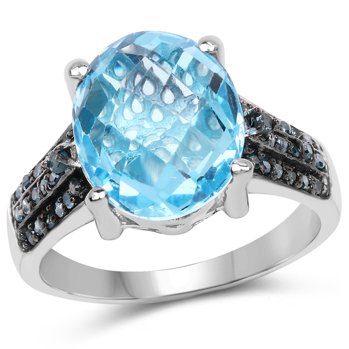 5.51 Carat Genuine Baby Swiss Blue Topaz and Blue Diamond .925