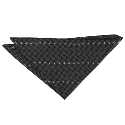 Mini Diamond Geometric Handkerchief - Grey with White and Burgundy