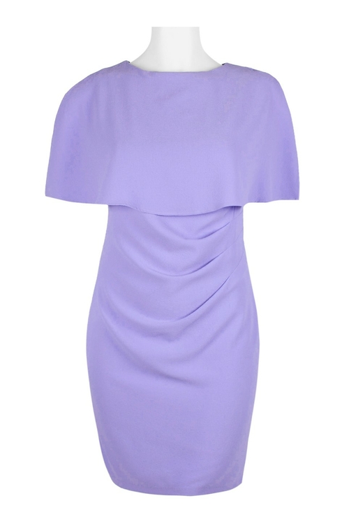 Adrianna Papell Crew Neck Cape Sleeve Draped Front Zipper Slit Back