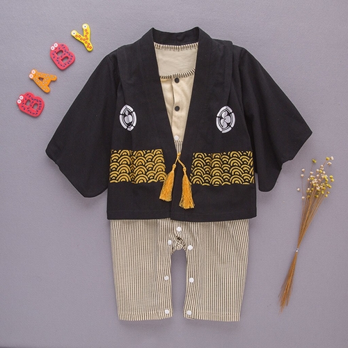 Cute Infant Baby Boys Striped Kimono Tops+Romper