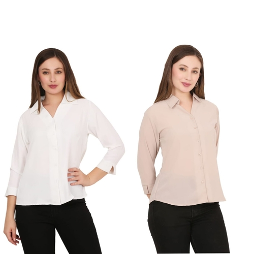 Womens Solid Formal Shirt PACK OF 2 WHITE AND BEIGE  S