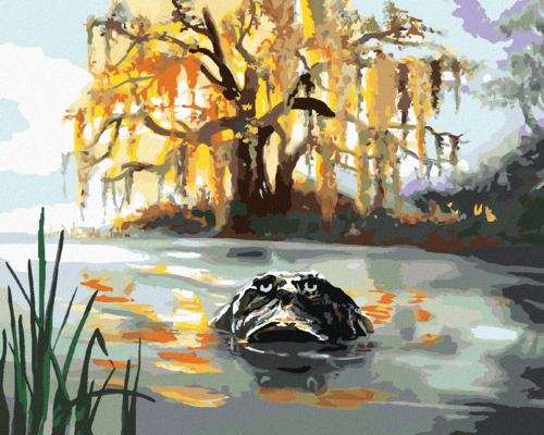 Zuty - Paint by Numbers - ALLIGATOR LOOKING OUT OF THE WATER AND TREES