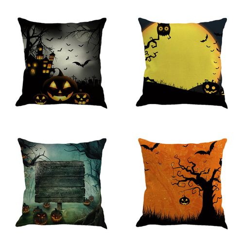 Bats Pumpkin Castle Cushion Cover Halloween Pillow