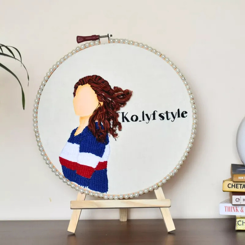 Ram Mandir Embroidery Hoop with Tassels + Free Easel Stand