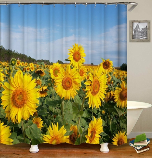 Sunflowers Field Under Blue Sky Shower Curtain