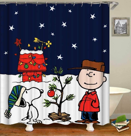 Christmas With Charlie Brown And Snoopy Shower Curtain