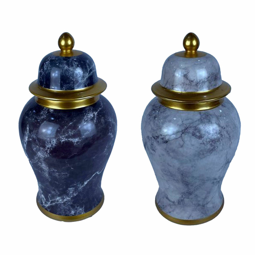 Tibor DKD Home Decor Porcelain Blue Golden Marble Modern 17 x 17 x 32