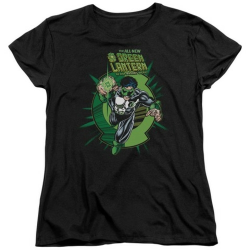 Trevco Green Lantern-Rayner Cover Short Sleeve Womens Tee, Black -