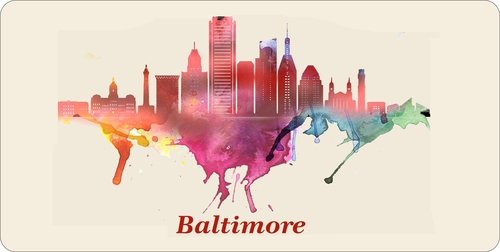 City Of Baltimore License Plate Watercolor Art