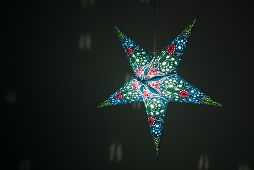 Damask: Aquamarine -  Handmade 5-Pointed Paper Star Lantern