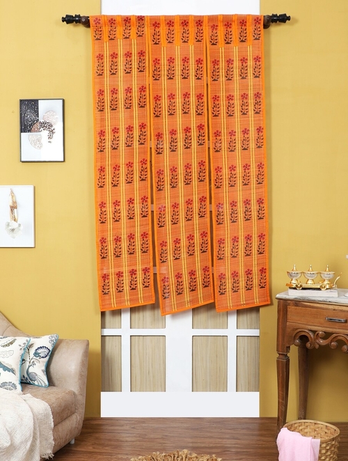 Orange Bamboo Sticks And Cotton Threads Curtain (Size 79 x 36 Inch)