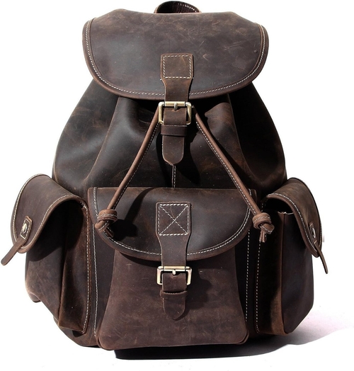 Genuine Leather Backpack Vintage College Laptop Bag
