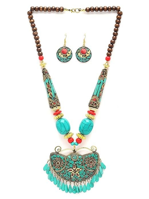Traditional Tibetan Pendant Necklace Jewellery Set for Women