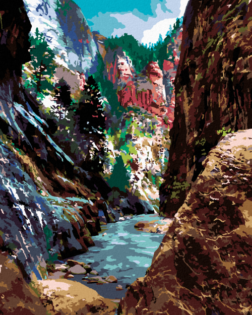 Paint by Numbers - RIVER AND TREES IN A CANYON (TED DAVIS)