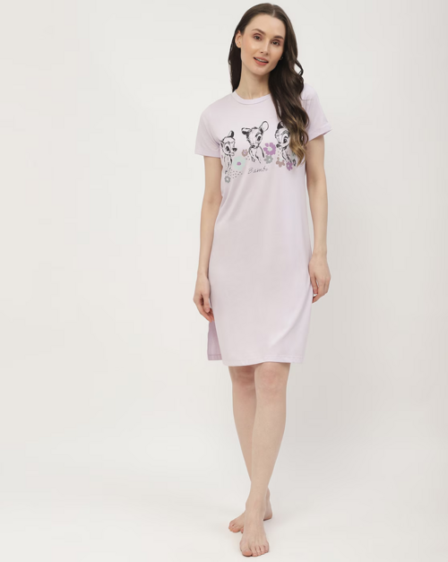 Women Printed Longline T-Shirt Knee Length (SIZE-XL) (COLOR-PURPLE)