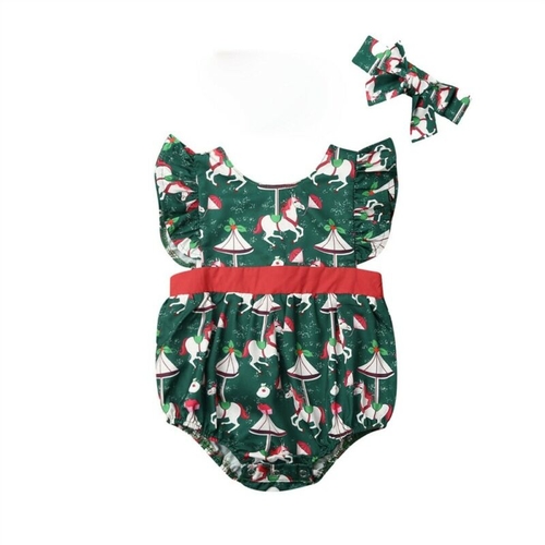 Newborn Baby Girl Boys XMAS Bodysuit Ruffles Short