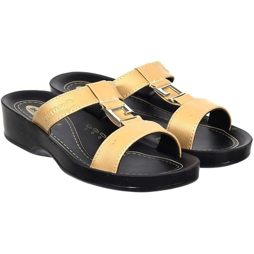 Women's Buckle Design FLIP-Flops (Size-UK-8) (Color-YELLOW)