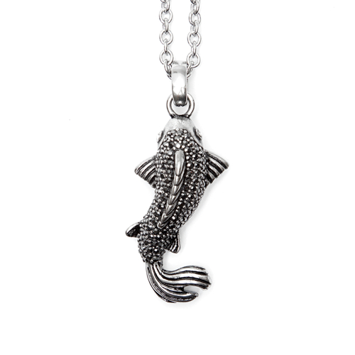 Black & White Sparkling Koi Fish Necklace