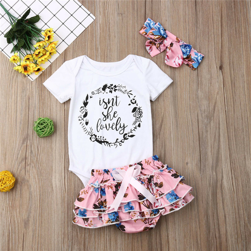 US Newborn Kid Baby Girl 3pcs Outfits Romper