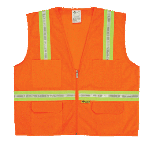 2W 8038-A XL Multi-Pocket Surveyor Vest - Orange- Extra Large