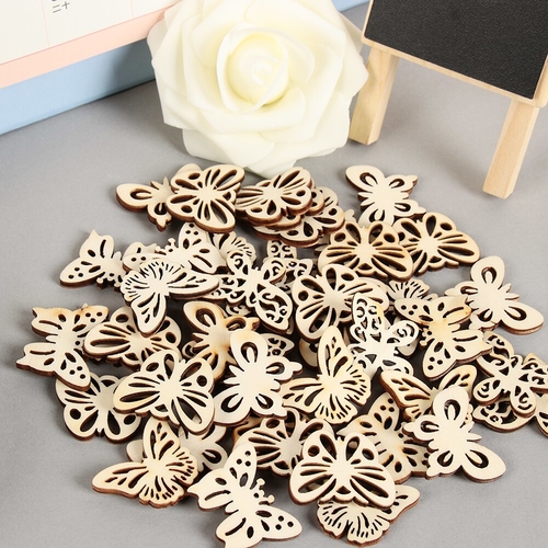50PCS DIY Natural Wood Blank Heart Butterfly