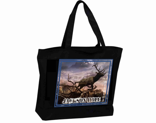 Tote Bag XL Travel Poster Visit Jackson Hole Wyoming And Elk