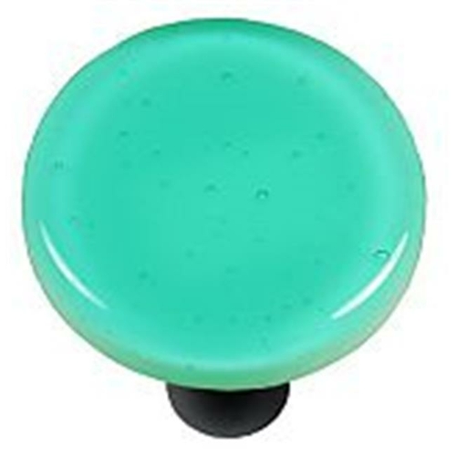 Hot Knobs HK1026-KRB Light Aqua Blue Round Glass Cabinet Knob - Black 