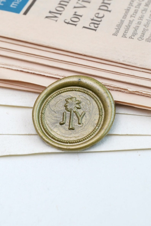 Custom palm tree Wedding wax seal stamp with Initials , Personalized