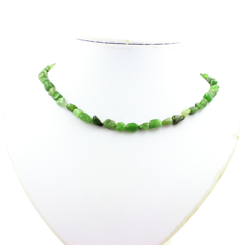 Nephrite Jade bead necklace stainless steel chain