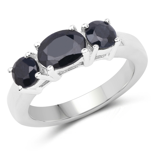 2.80 Carat Genuine Black Sapphire .925 Sterling Silver Ring