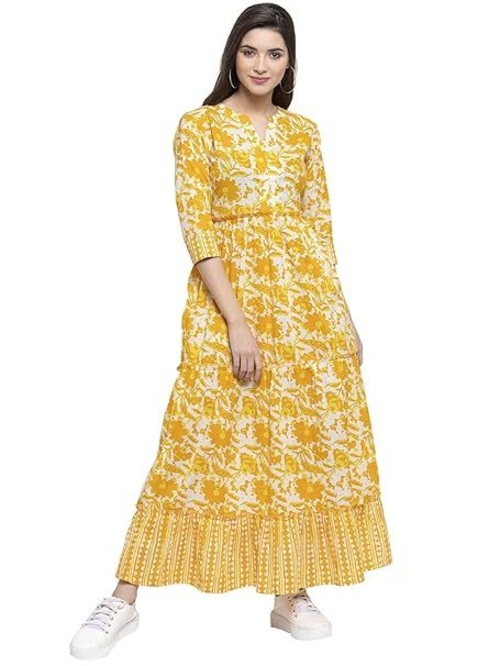 cotton abstract print three tiered A-line Kurta (Size-L)