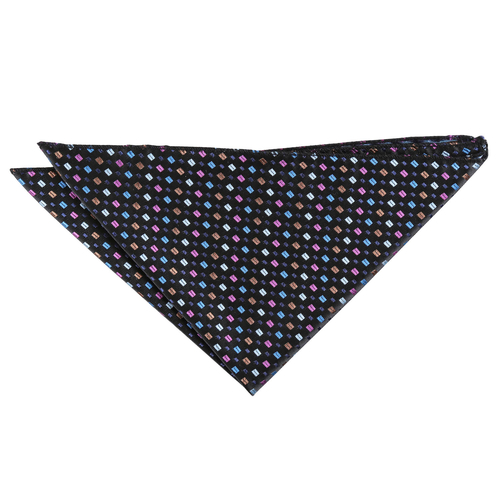 Bohemian Geometric Handkerchief - Black with Blue and Pink