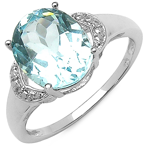4.01 Carat Genuine Blue Topaz & White Topaz .925 Sterling Silver Ring