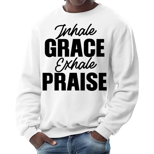 Mens Graphic Sweatshirt - Inhale Grace Exhale Praise Black Illustratio
