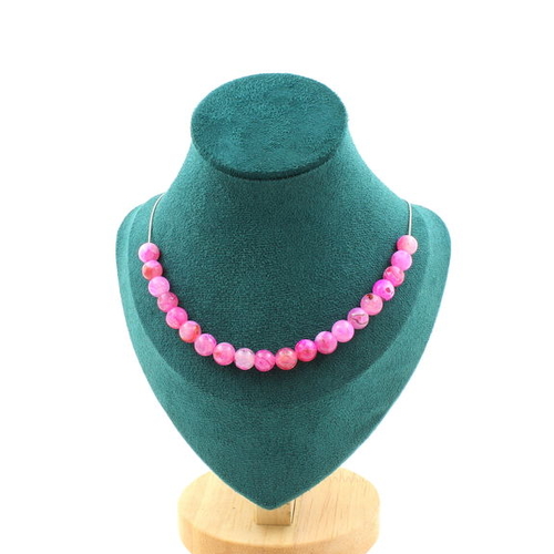 Fuchsia cracked Agate 20 bead necklace 8 mm