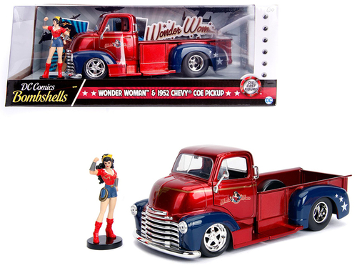 1952 Chevrolet COE Pickup Truck Red and Blue with Wonder Woman Diecast