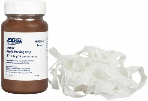 Dukal Plain Wound Packing Strips 1" x 5 Yards. Bottle of Wound Packing