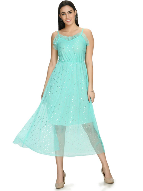 Women Fit and Flare Light Green Dress (Size L)