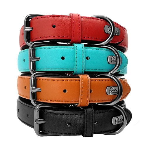 Genuine Leather Dog Collar Padded Adjustable
