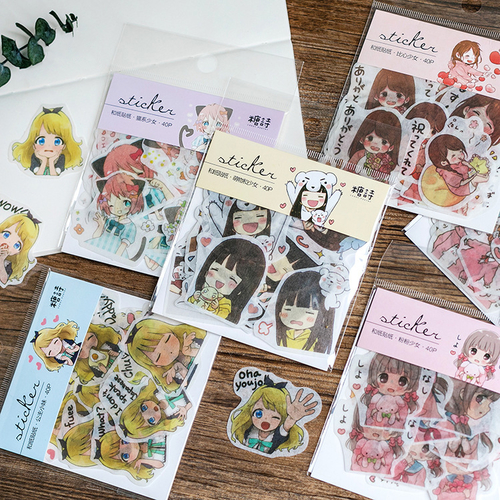 40PCS/PACK Cute Girl Sticker Diary Paper